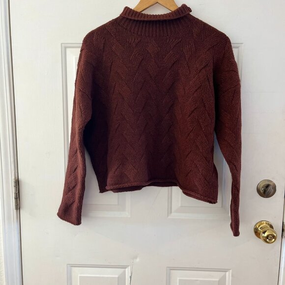 Poetry Woman's Maroon Cable Lambswool Minimalist Cropped Sweater Sz 10 - Picture 6 of 11